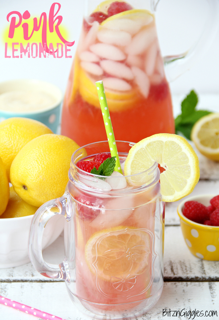 Pink Lemonade - Homemade pink lemonade made with fresh raspberries and lemons! So easy, refreshing and delicious for a baby shower, summer party or picnic!