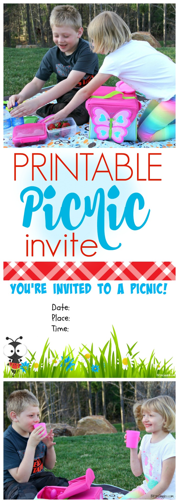 Free Printable Picnic Invite - Surprise your kids with a picnic at a favorite park or right in your backyard. A perfect idea for families looking for more quality time together!