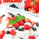 Triple Berry Shortcake Salad - Such an easy and delicious summer salad loaded with berries and hints of shortcake. Perfect for Memorial Day and 4th of July!!