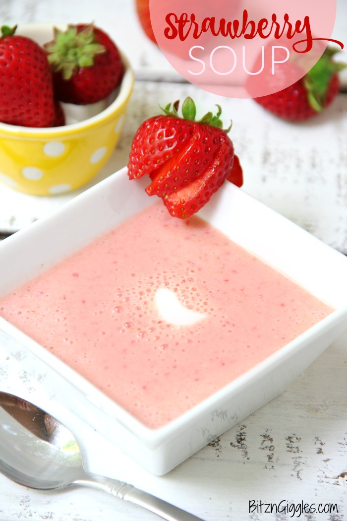 Easy Strawberry Soup - A light, cool and refreshing dessert or appetizer featuring fresh strawberries and vanilla yogurt! So yummy for the summertime!