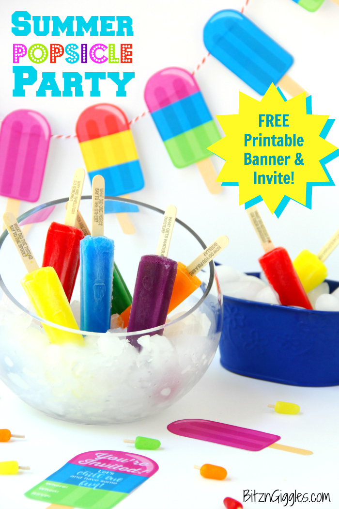 Summer Popsicle Party With FREE Printables! What a cute idea and party theme for the summer! Post includes printable invite and banner!