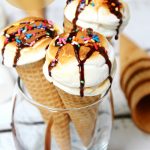 These campfire cones don't need to be wrapped in foil, and toasting over a fire isn't necessary! Add toasted marshmallows, chocolate and hot fudge for a decadent campfire treat any time of the year!