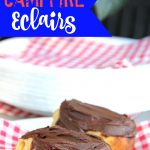 Easy Campfire Eclairs - Crescent roll dough wrapped around roasting forks then filled with pudding and topped with chocolate frosting! Such a great camping treat