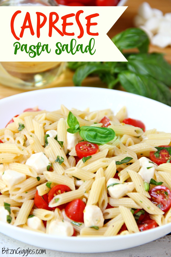 Caprese Pasta Salad - A quick and easy salad with fresh tomatoes, mozzarella and basil! Yum!