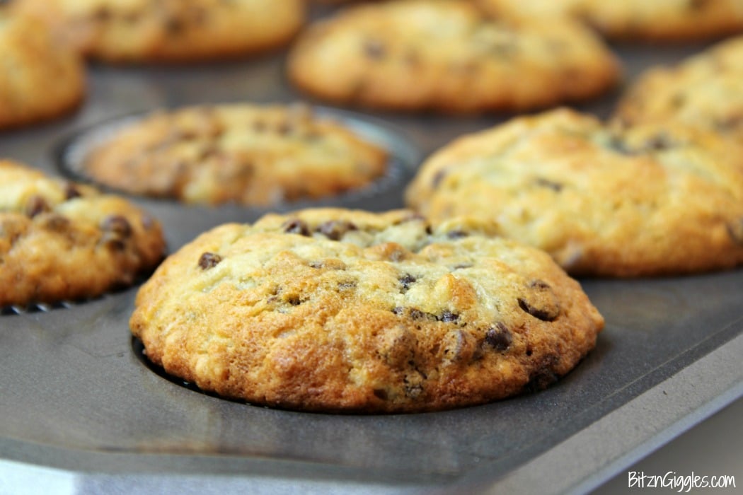 Banana Chocolate Chip Muffins - Quick and easy banana muffins with mini chocolate chips sprinkled throughout!