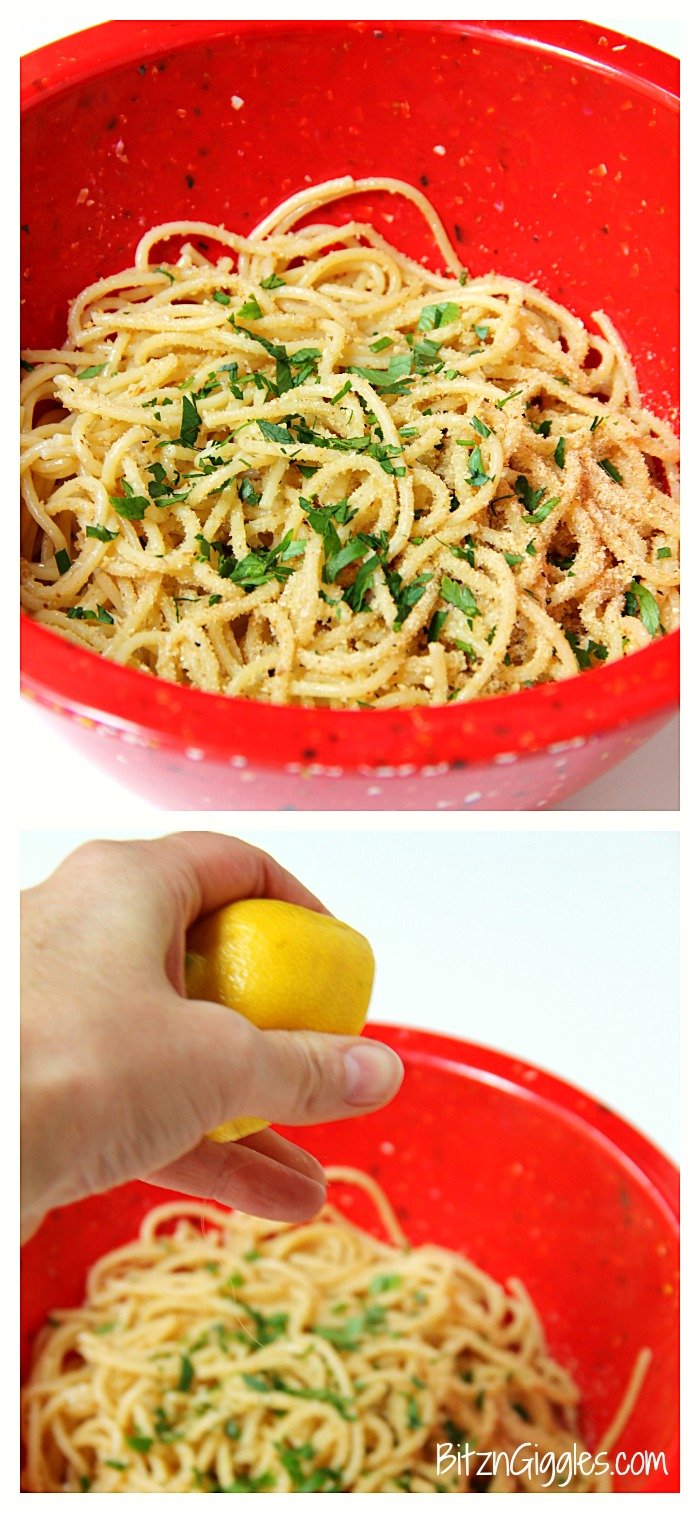 Breadcrumb Spaghetti - Breadcrumbs, fresh herbs and a splash of lemon make this pasta dish something the entire family will enjoy!