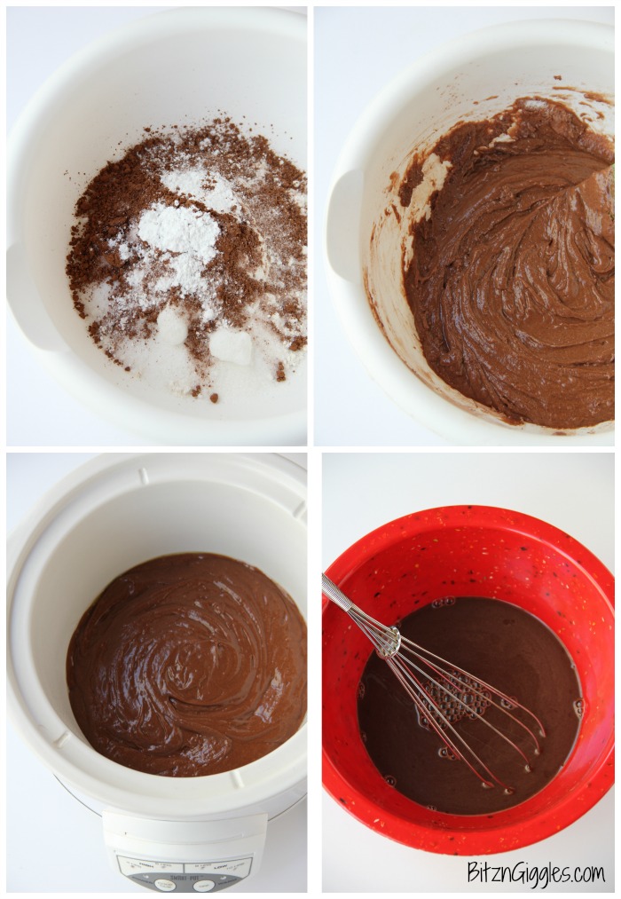 Crock Pot Chocolate Lava Cake - Warm, gooey chocolate cake made right in your crock pot with a thick fudge sauce to spoon over top!