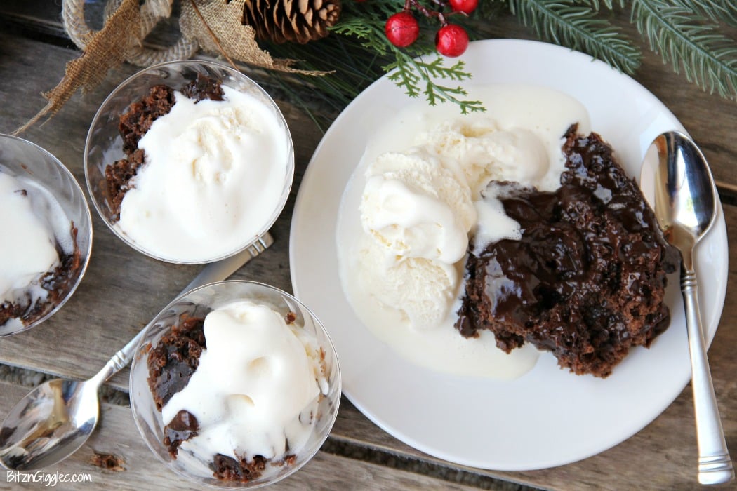 Crock Pot Chocolate Lava Cake - Warm, gooey chocolate cake made right in your crock pot with a thick fudge sauce to spoon over top!