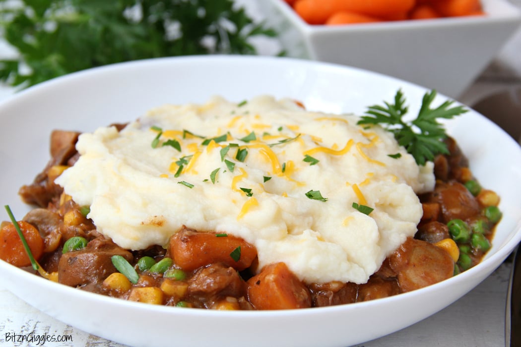 Crock Pot Shepherd's Pie - Homey and comforting, loaded with satisfying chunks of beef and veggies in a thick, rich gravy.