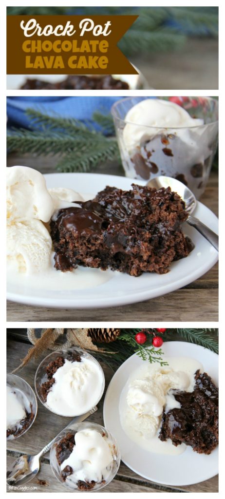 Crock Pot Chocolate Lava Cake - Warm, gooey chocolate cake made right in your crock pot with a thick fudge sauce to spoon over top!