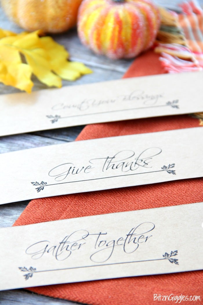 Printable Thanksgiving Napkin Holders - A simple and elegant way to dress up your table for Thanksgiving! Choose from six different designs or use them all!