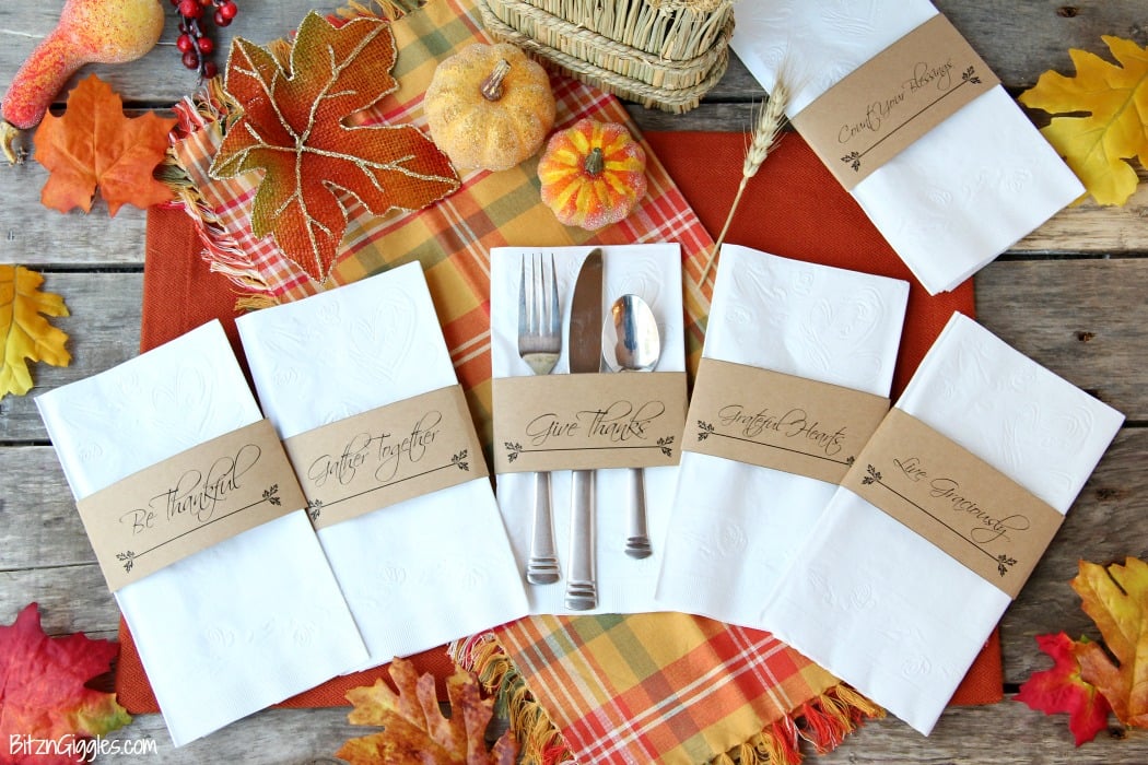 Printable Thanksgiving Napkin Holders - A simple and elegant way to dress up your table for Thanksgiving! Choose from six different designs or use them all!