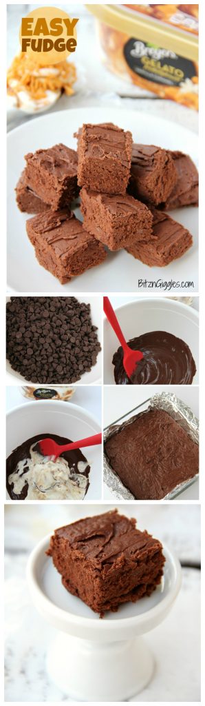 Easy Fudge Recipe - Two ingredient creamy fudge made with chocolate chips and your favorite gelato or ice cream!