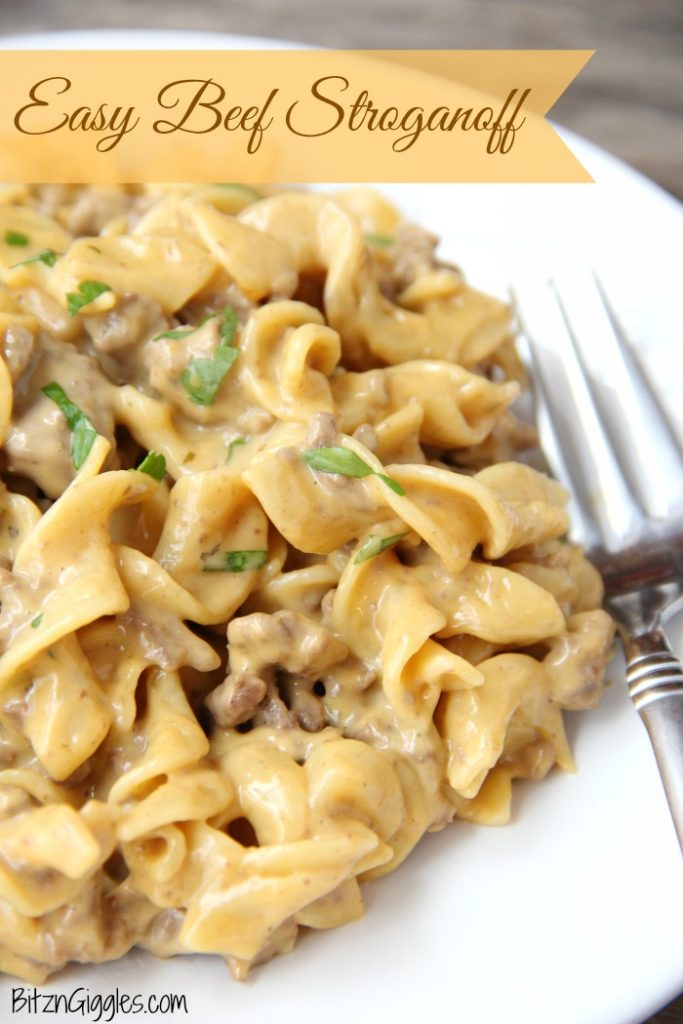 Easy Beef Stroganoff - A cheesy and delicious one pan meal that comes together in well under 30 minutes!