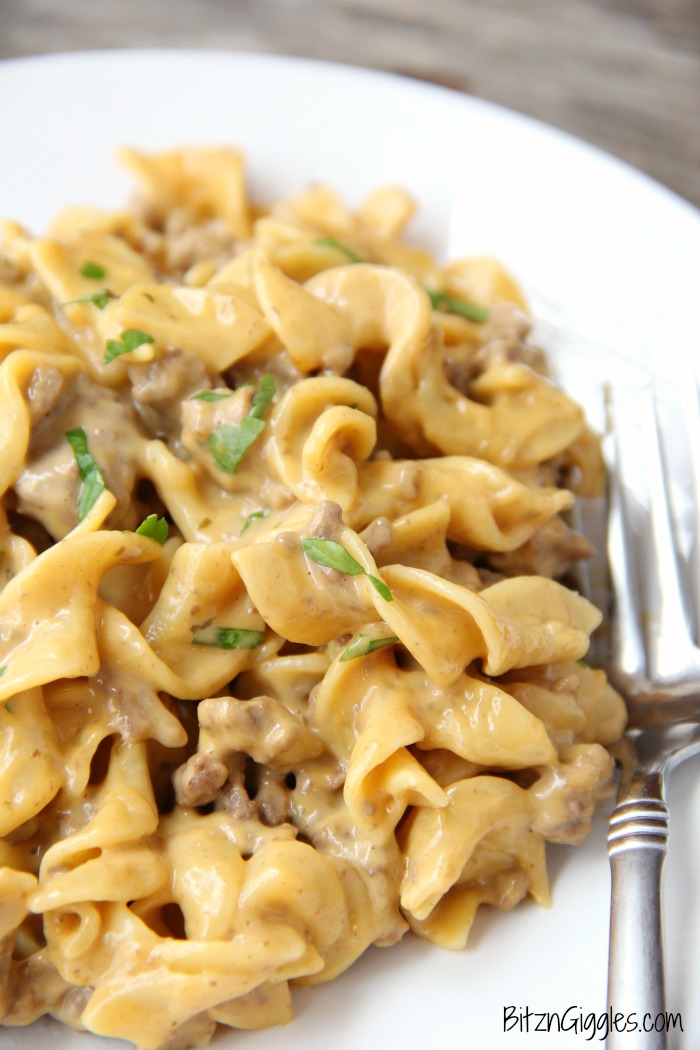 Easy Beef Stroganoff - A cheesy and delicious one pan meal that comes together in well under 30 minutes!