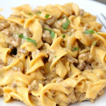 Easy Beef Stroganoff - A cheesy and delicious one pan meal that comes together in well under 30 minutes!