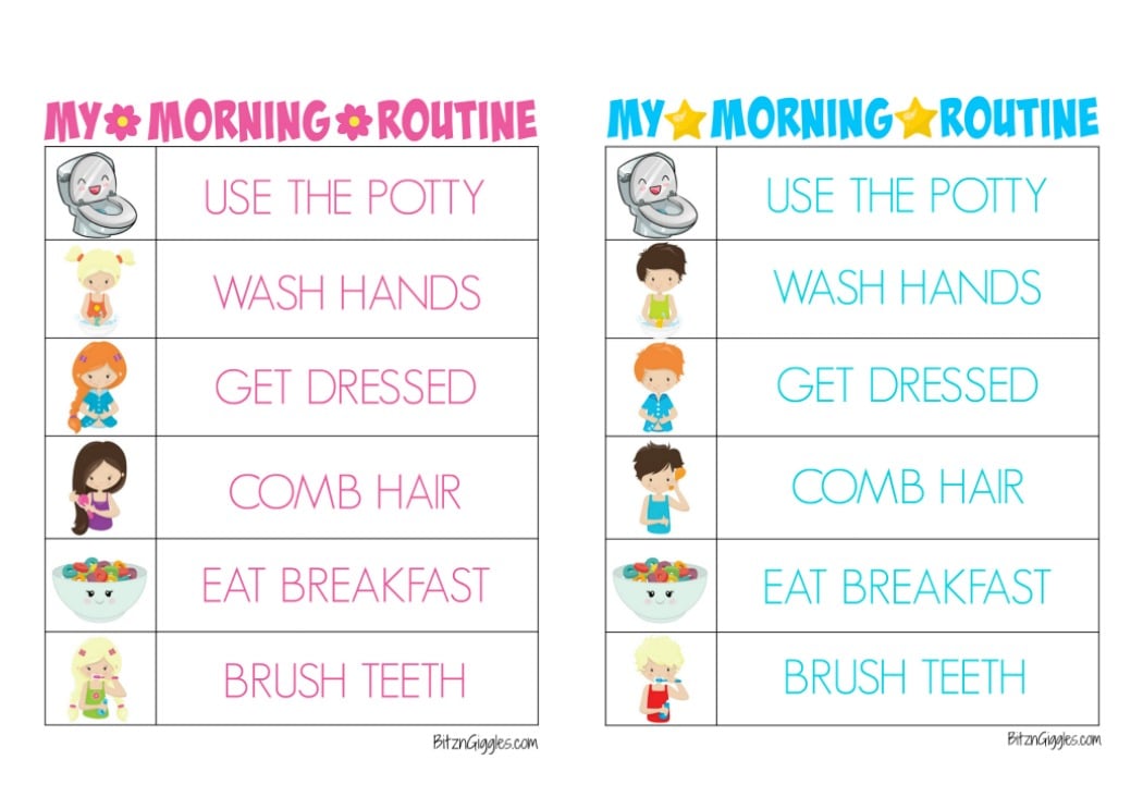 Printable Morning Routine Charts - Free printable kids morning routine charts to help teach kids independence and provide guidance for their morning routine! Charts for boys and girls!