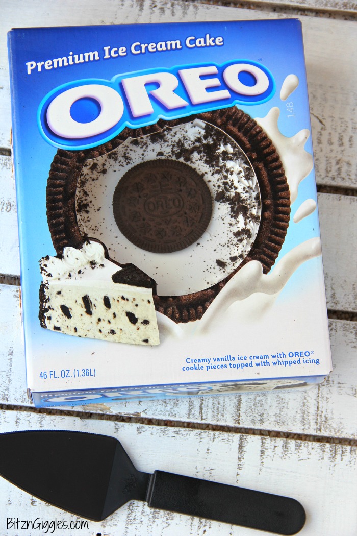 Oreo Ice Cream Cake - A delicious dessert that tastes homemade. Slip onto a cake stand and you're ready to party!
