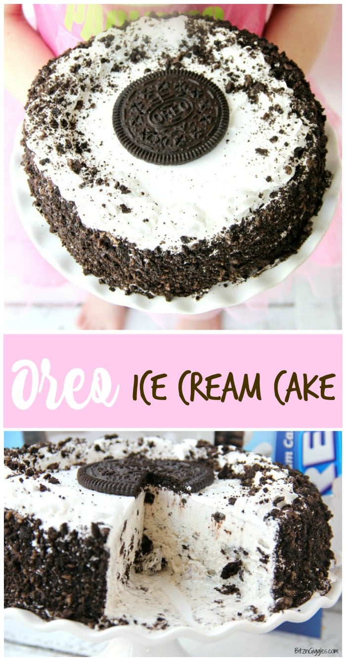 Oreo Ice Cream Cake - A delicious dessert that tastes homemade. Slip onto a cake stand and you're ready to party!