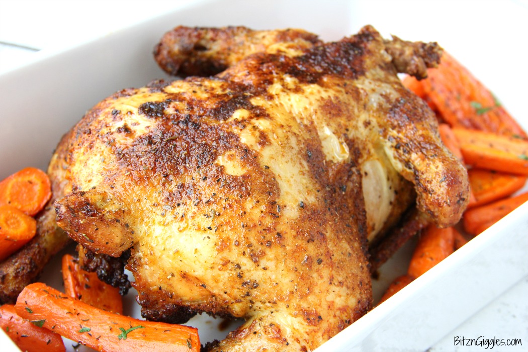 Air Fryer Roast Chicken - Deliciously moist chicken that's flavorful and crispy on the outside! So easy to make in your air fryer in no time at all! #airfryer #chicken #roastchicken #airfryerrecipe #recipe