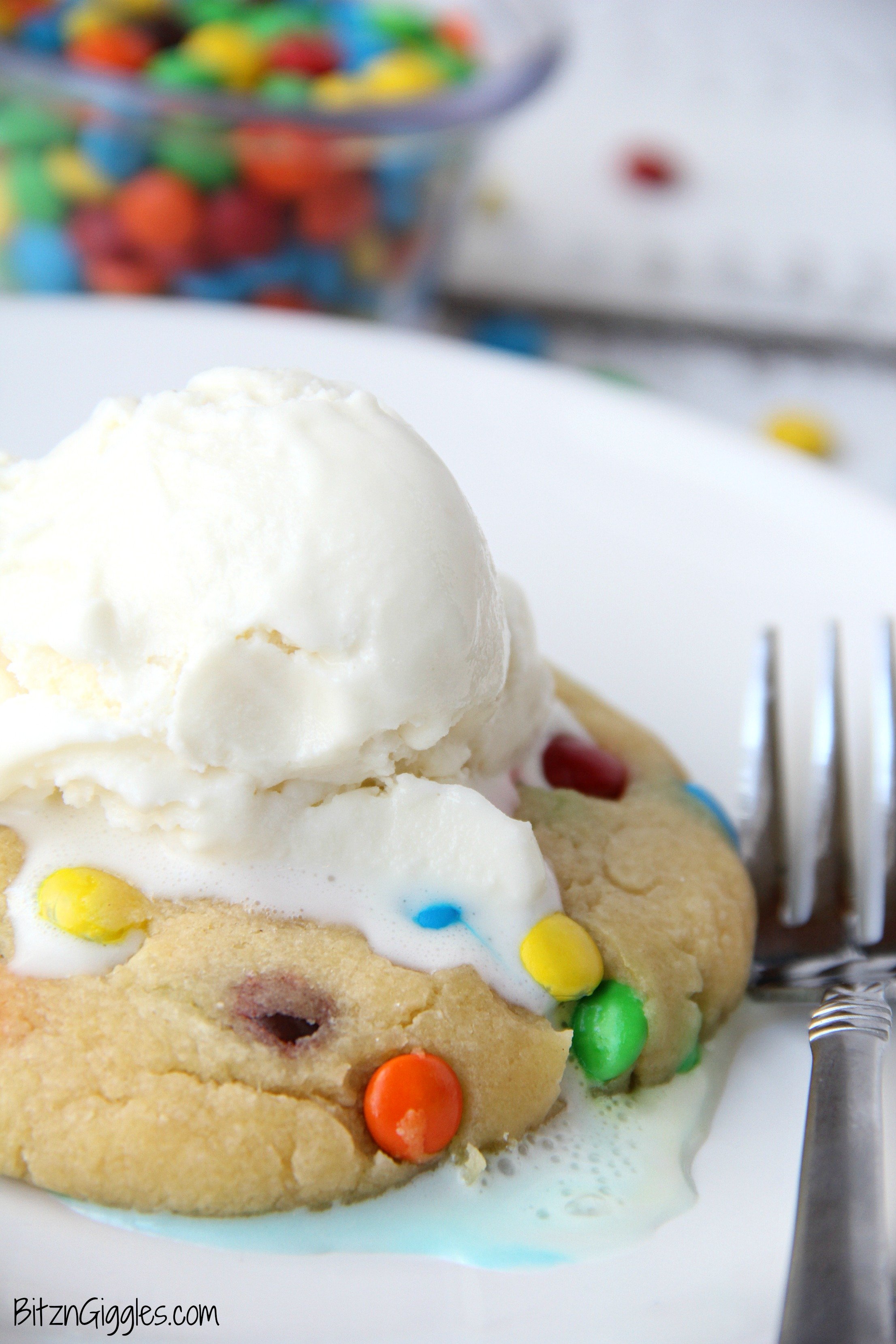 M&M Microwave Cookie - A soft, warm and delicious cookie you can make right in the microwave in less than 2 minutes!! Perfectly portioned for one or two!