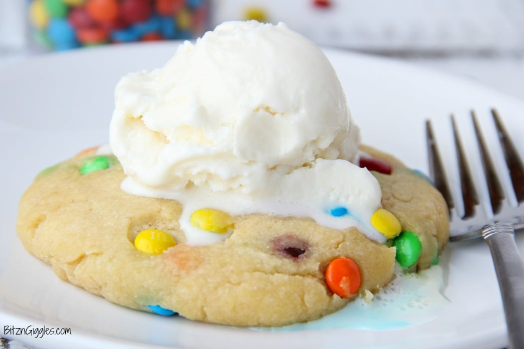 M&M Microwave Cookie - A soft, warm and delicious cookie you can make right in the microwave in less than 2 minutes!! Perfectly portioned for one or two!