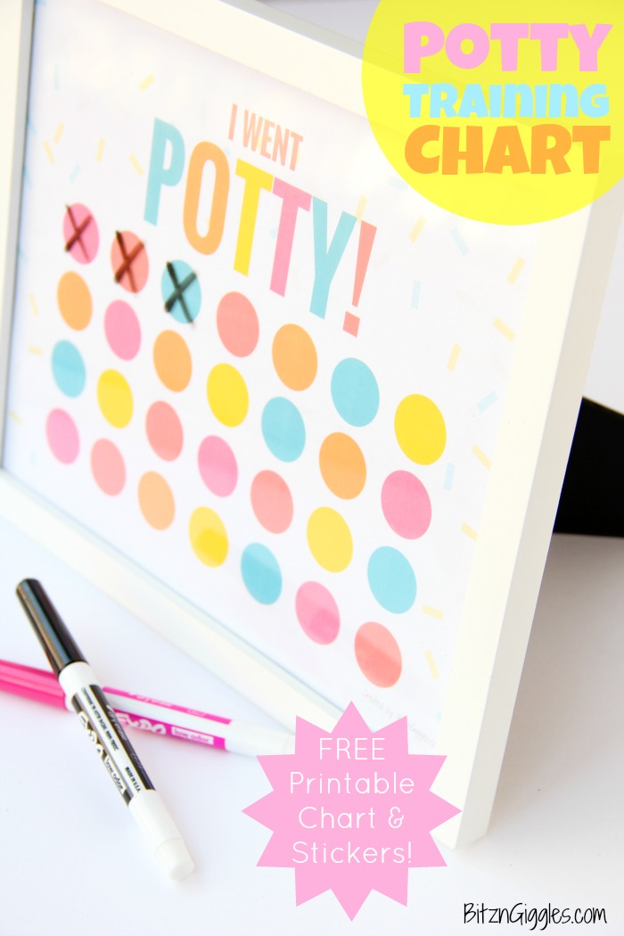 Printable Potty Training Chart - FREE, printable potty training chart! Use stickers, or frame and use a dry erase marker to mark off success. Child earns a reward when the chart is filled!
