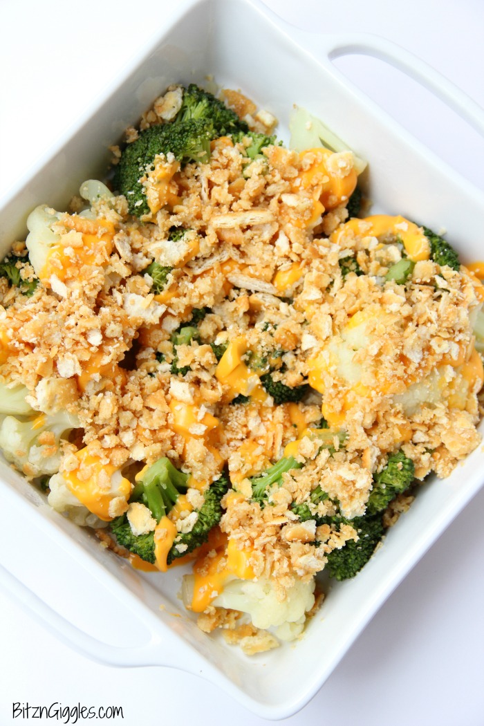 Cheesy Cauliflower and Broccoli Casserole - A cheesy cauliflower and broccoli casserole with buttery and golden Ritz cracker crumbs sprinkled over the top.