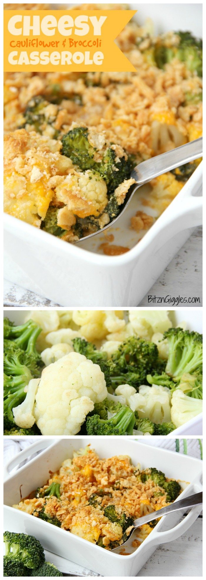 Cheesy Cauliflower and Broccoli Casserole - A cheesy cauliflower and broccoli casserole with buttery and golden Ritz cracker crumbs sprinkled over the top.