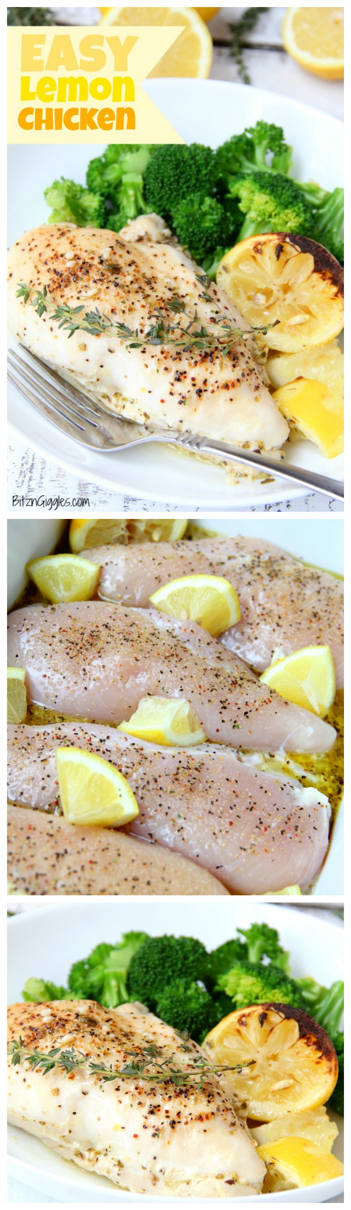 Easy Lemon Chicken - Juicy and tender chicken breasts baked in a lemon-herb sauce brimming with delicious lemony flavor!