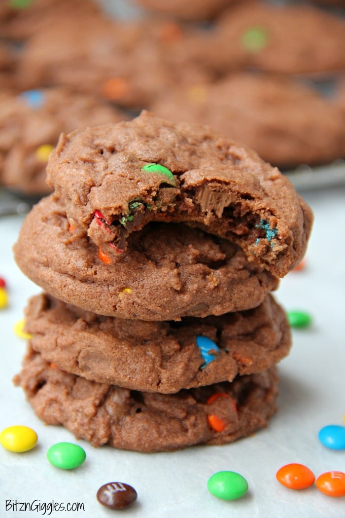 Triple Chocolate Pudding Cookies - Chewy, chocolaty, candy-filled cookies that use pudding as a secret ingredient to keep them nice and soft!