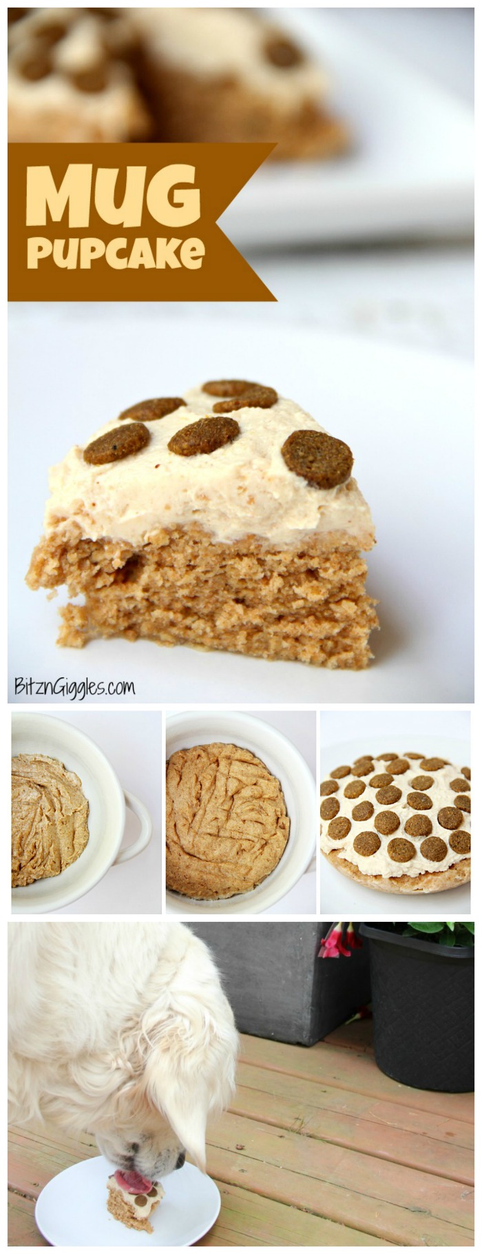 Microwave Mug Pupcake - a quick, microwaveable dog treat! This cake bakes in 90 seconds and is topped with a simple two-ingredient frosting!