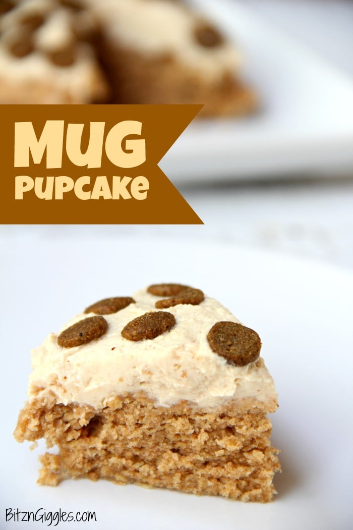 Microwave Mug Pupcake - a quick, microwaveable dog treat! This cake bakes in 90 seconds and is topped with a simple two-ingredient frosting!