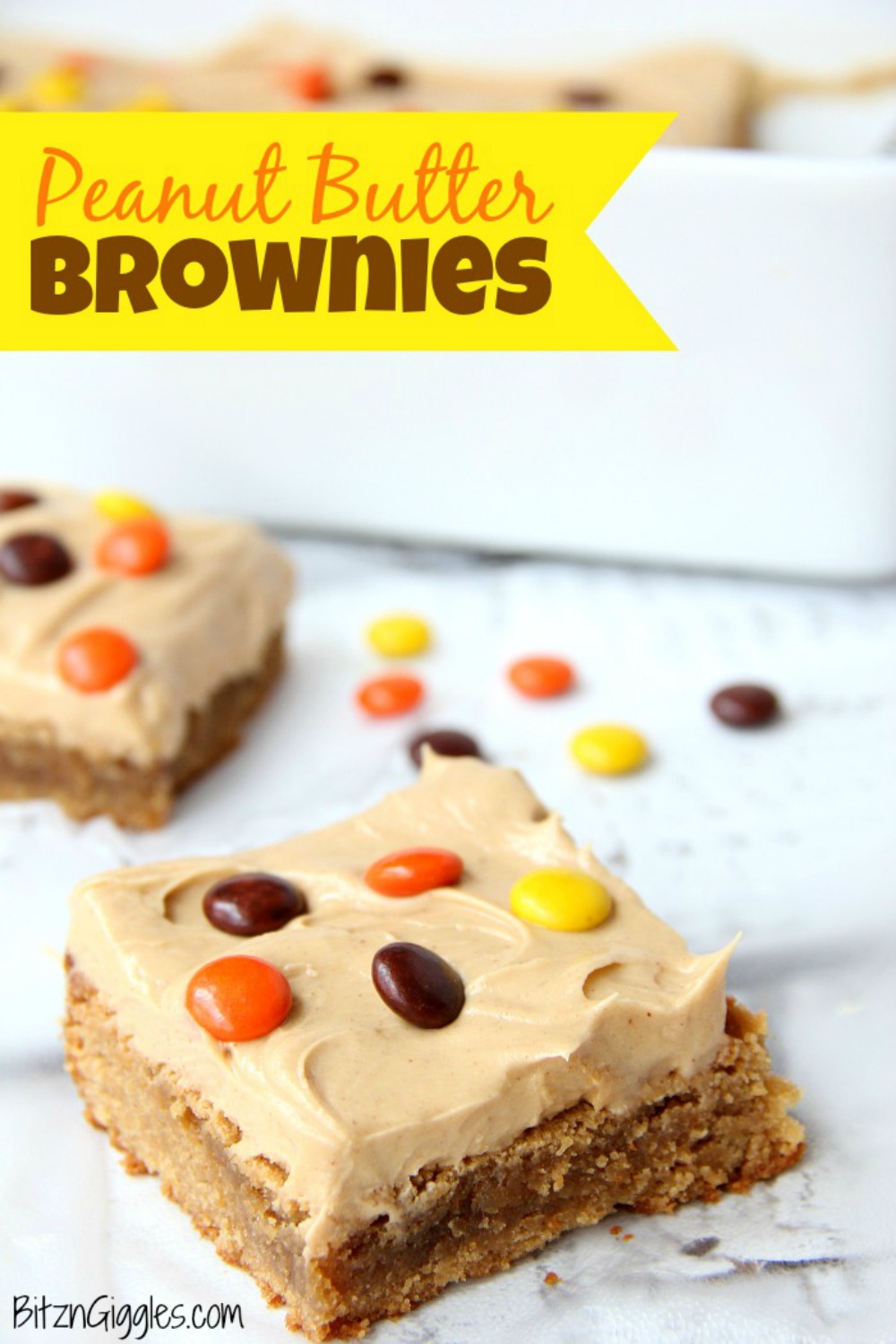 Peanut Butter Brownies – For the peanut butter lovers! Moist, cake-like peanut butter brownies topped with light and fluffy peanut butter frosting! 