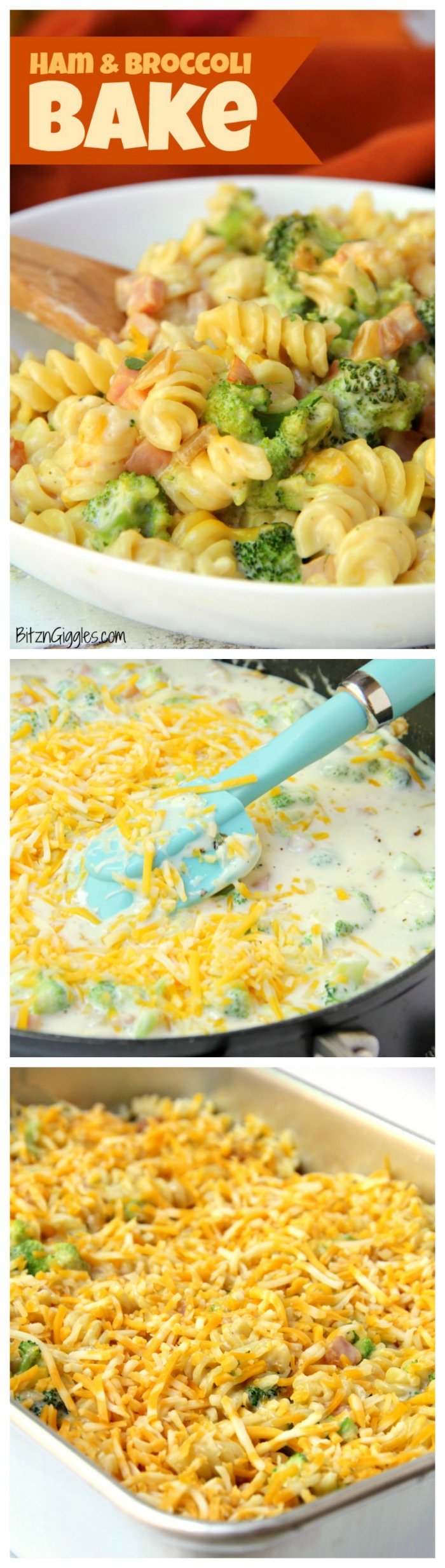 Ham & Broccoli Bake - A cheesy, flavorful pasta bake made with ham, broccoli and rotini enveloped in a rich, delicious Alfredo sauce. An easy, quick dish for busy weeknights that the entire family will love!