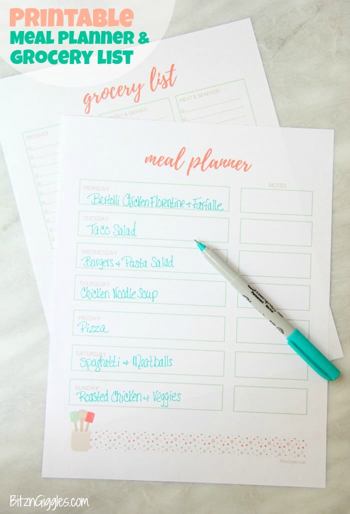 Printable Meal Planner & Grocery List - Free meal planner and grocery list printables to help stay organized and ready for the week ahead!