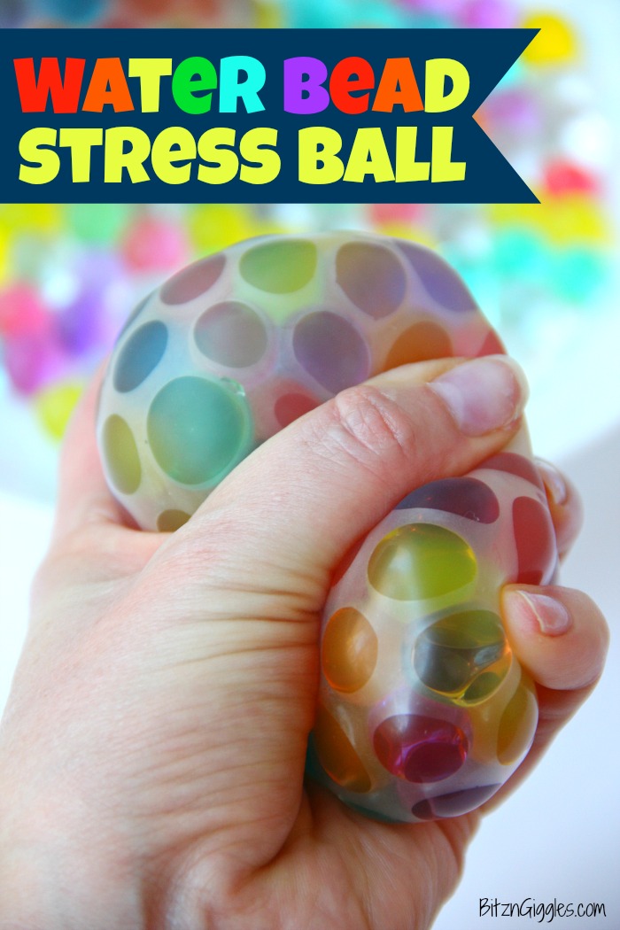 Water Bead Stress Ball - A transparent balloon filled with colorful water beads makes for a soothing and fun kids toy or stress reliever!