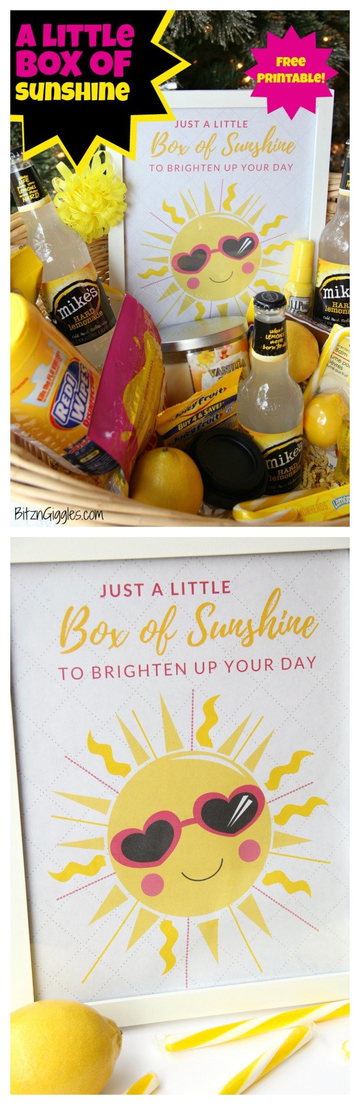 Box of Sunshine - Create a cheery box of "sunshine" filled with all kinds of goodies to make someone special smile. Comes with a free printable to include with your gift!