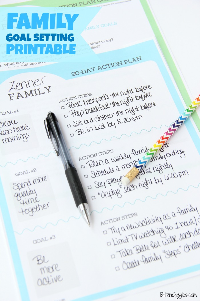 Family Goal Setting Printable - Free 90-day action plan printable to help your family set manageable goals you can work together to achieve.