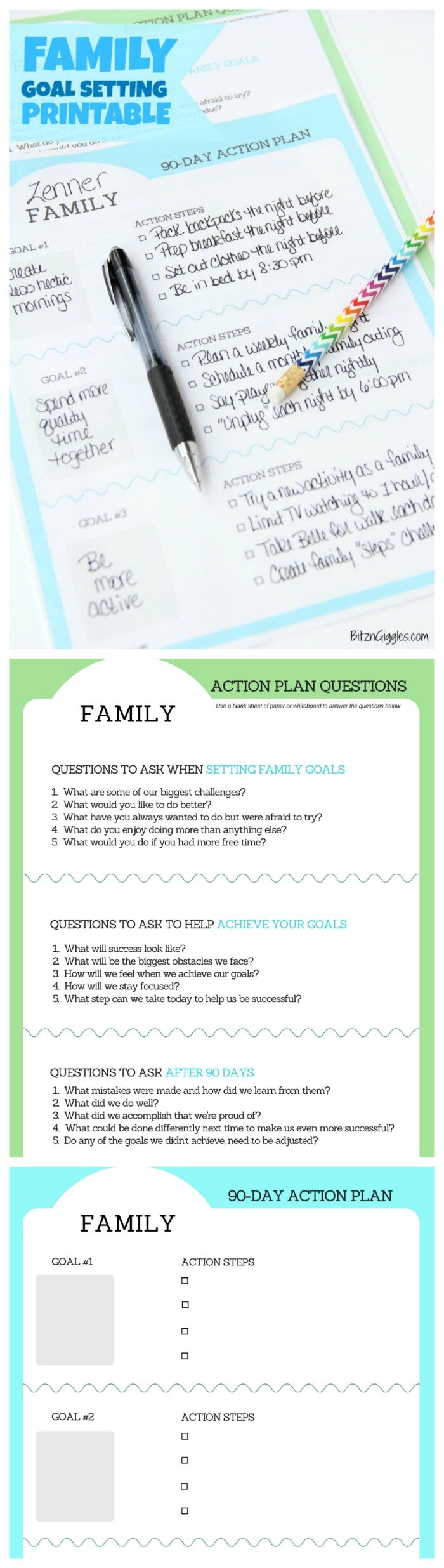 Family Goal Setting Printable - Free 90-day action plan printable to help your family set manageable goals you can work together to achieve.