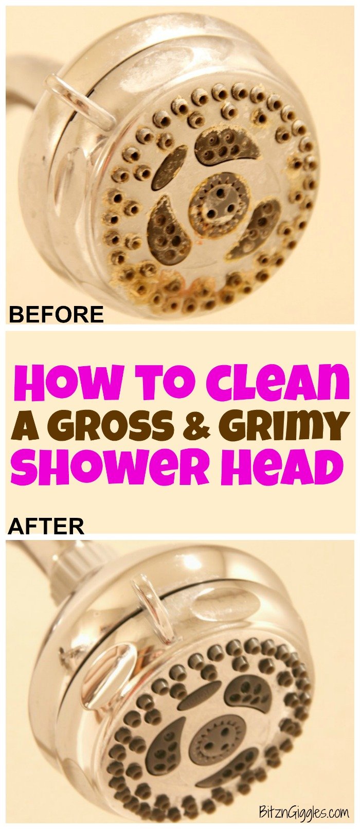 How to Clean a Shower Head - If you have a gross and grimy shower head, this simple homemade solution is sure to make it look like new again!