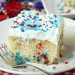 Red White & Blue Funfetti Cake - A simple DIY funfetti cake made with a box cake mix and sprinkles! So easy and perfect Memorial Day and 4th of July!