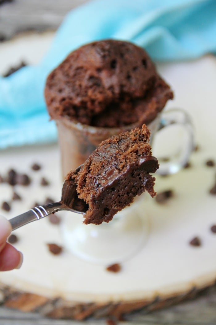 Easy Chocolate Mug Cake - Ready in 90 seconds! This mug cake is moist and delicious with melty chocolate fudge throughout!