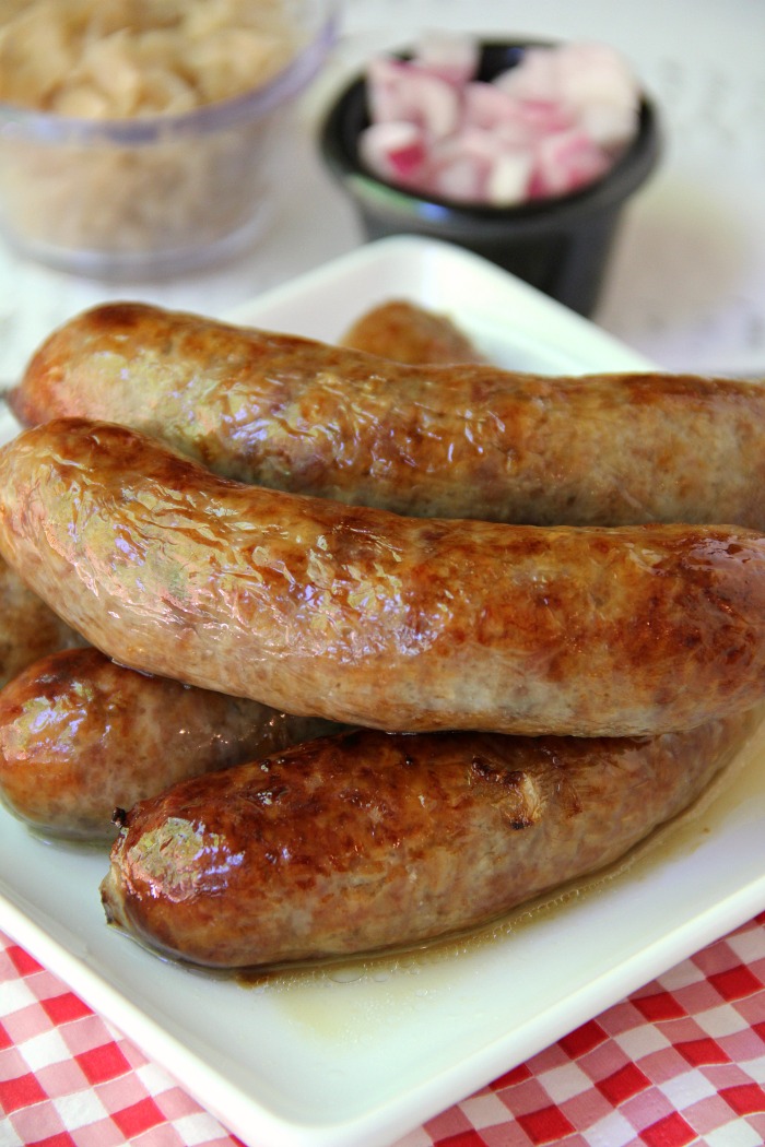 Air Fryer Beer Brats - Brats boiled in beer and onions and then air fried to perfection!