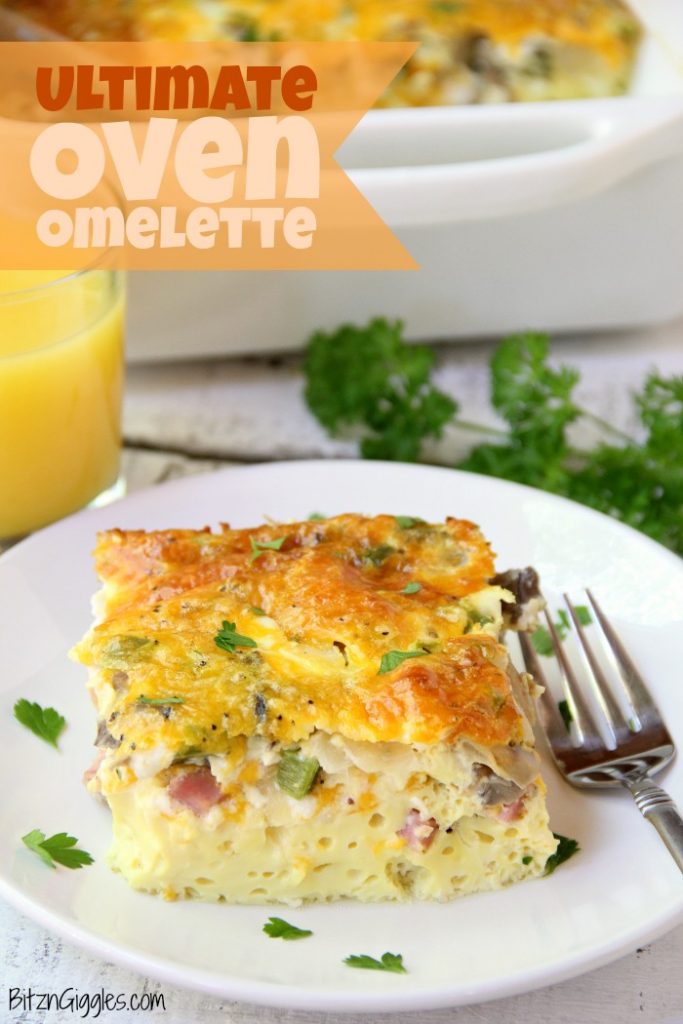 Ultimate Oven Omelette - This breakfast oven omelette is filled with veggies, ham and cheese and baked in the oven. Perfect for a party crowd!