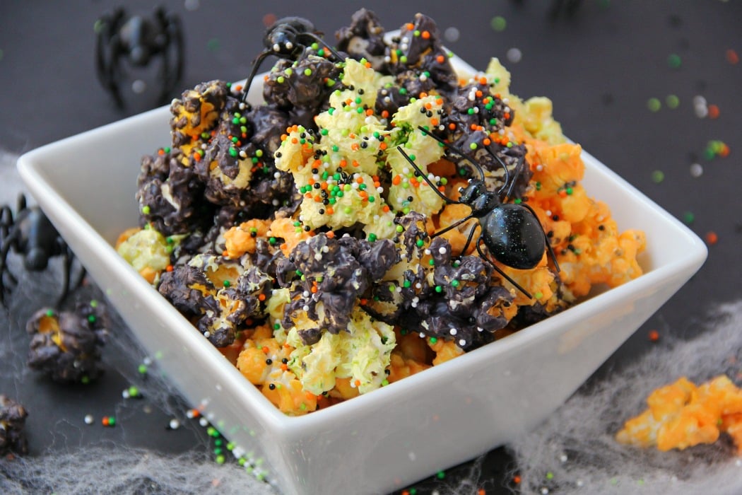 Halloween Popcorn - Candy-coated popcorn with sprinkles and a Halloween flair!