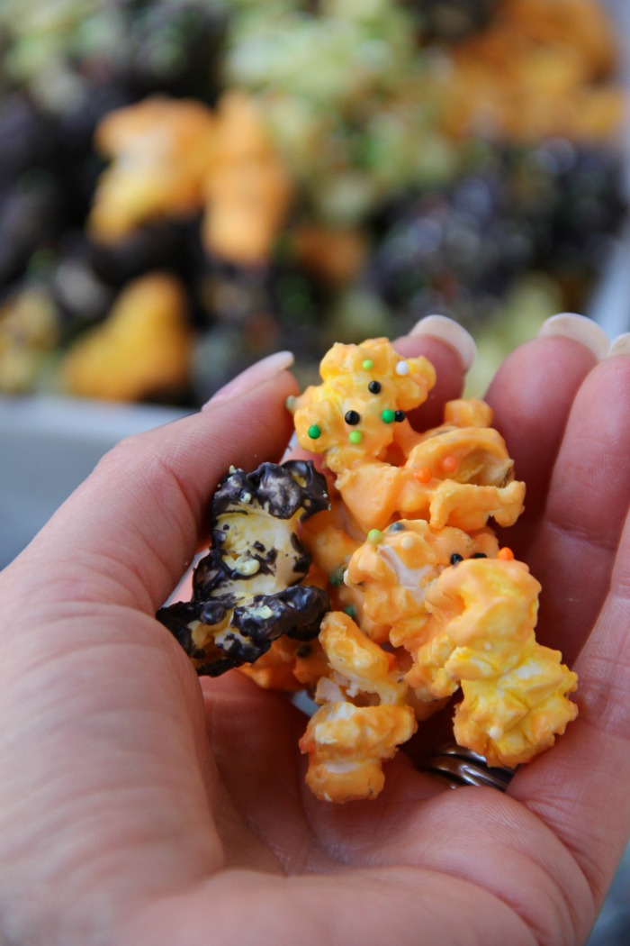 Halloween Popcorn - Candy-coated popcorn with sprinkles and a Halloween flair!