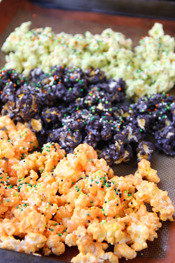 Halloween Popcorn - Candy-coated popcorn with sprinkles and a Halloween flair!