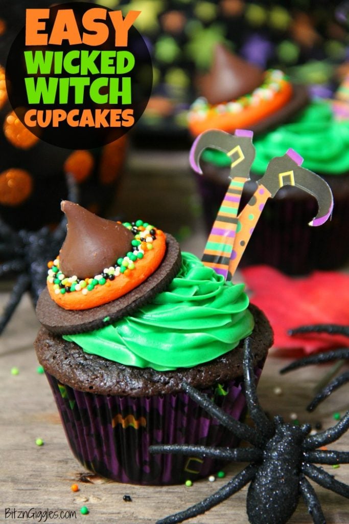 Easy Wicked Witch Cupcakes - These Halloween witch cupcakes are so easy to create. They look so professional yet they go together quickly with a few simple hacks!