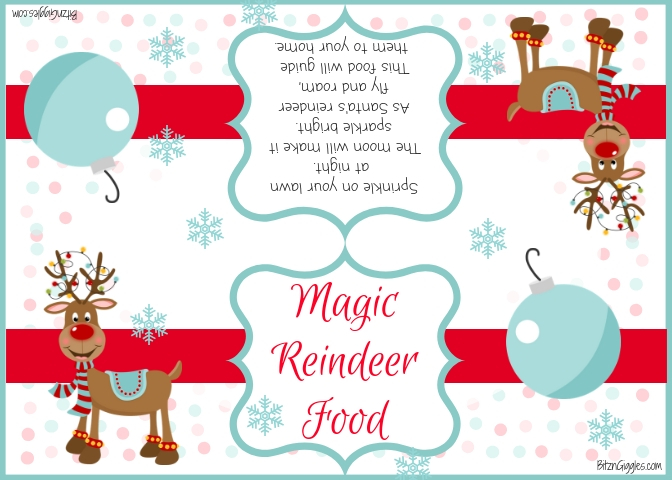 Magic Reindeer Food With Free Printable - Kids will love to sprinkle this Magic Reindeer Food in their yard to guide the reindeer to their home on Christmas Eve. Includes recipe + FREE printable bag topper!